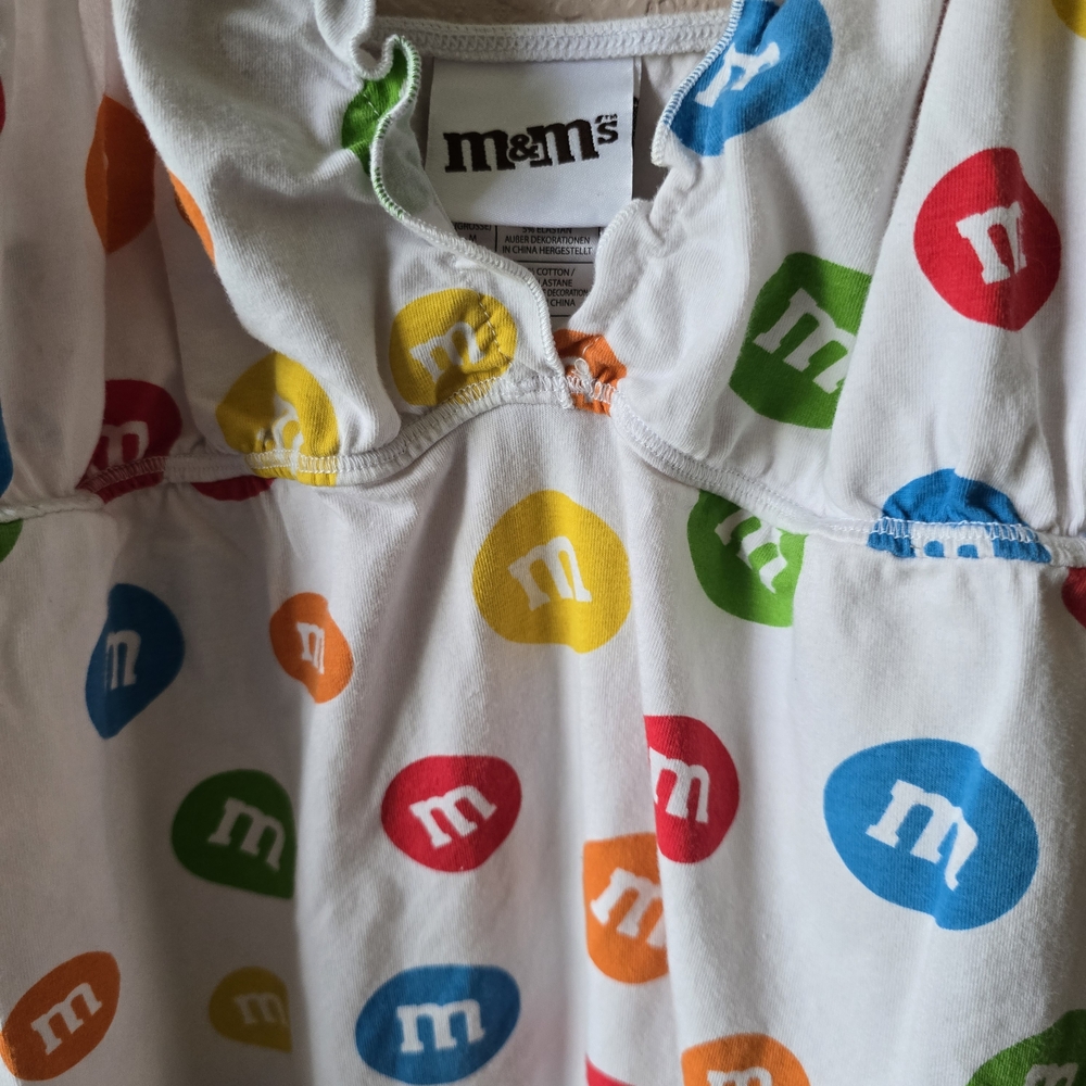 M&M’s Candy Logo Spaghetti Strap Dress Girls Size M White Colorful Print - Picture 3 of 11